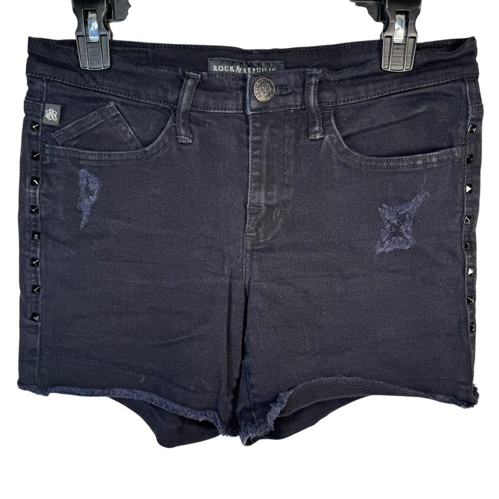 Rock & Republic Black Distressed Denim Shorts Cut Offs Goth Punk Emo Grunge Sz 8